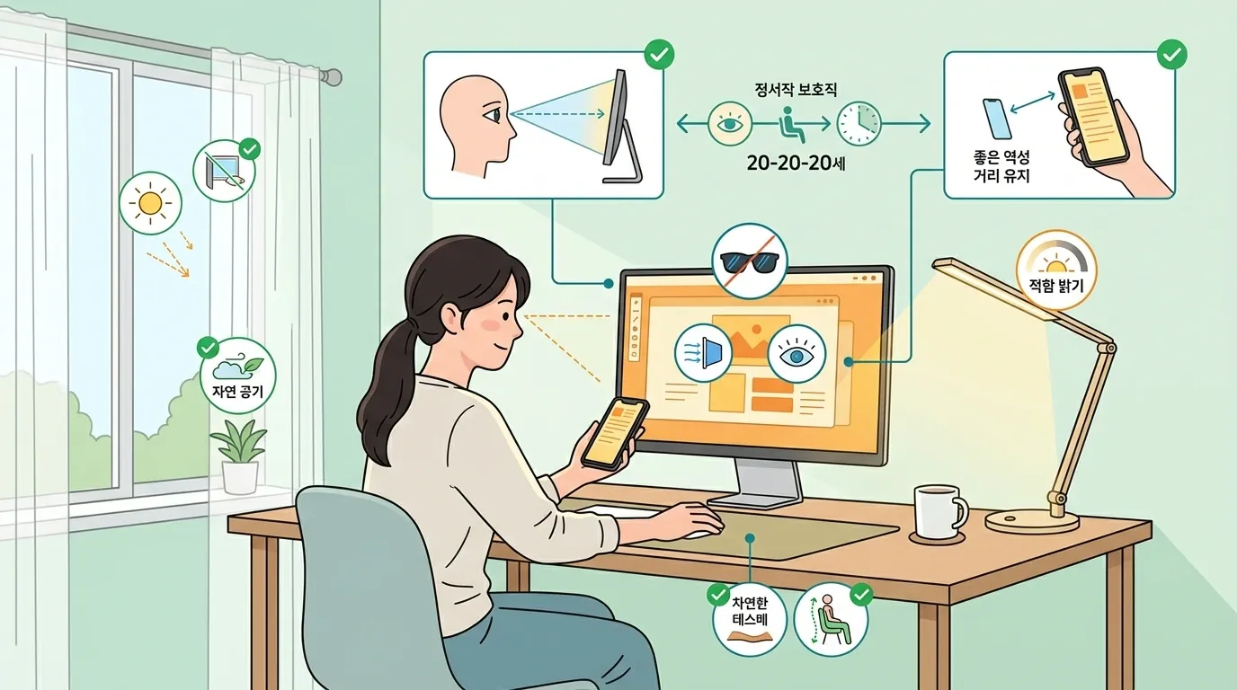 스마트폰 눈 피로 줄이는 설정법 내용을 설명하는 이미지