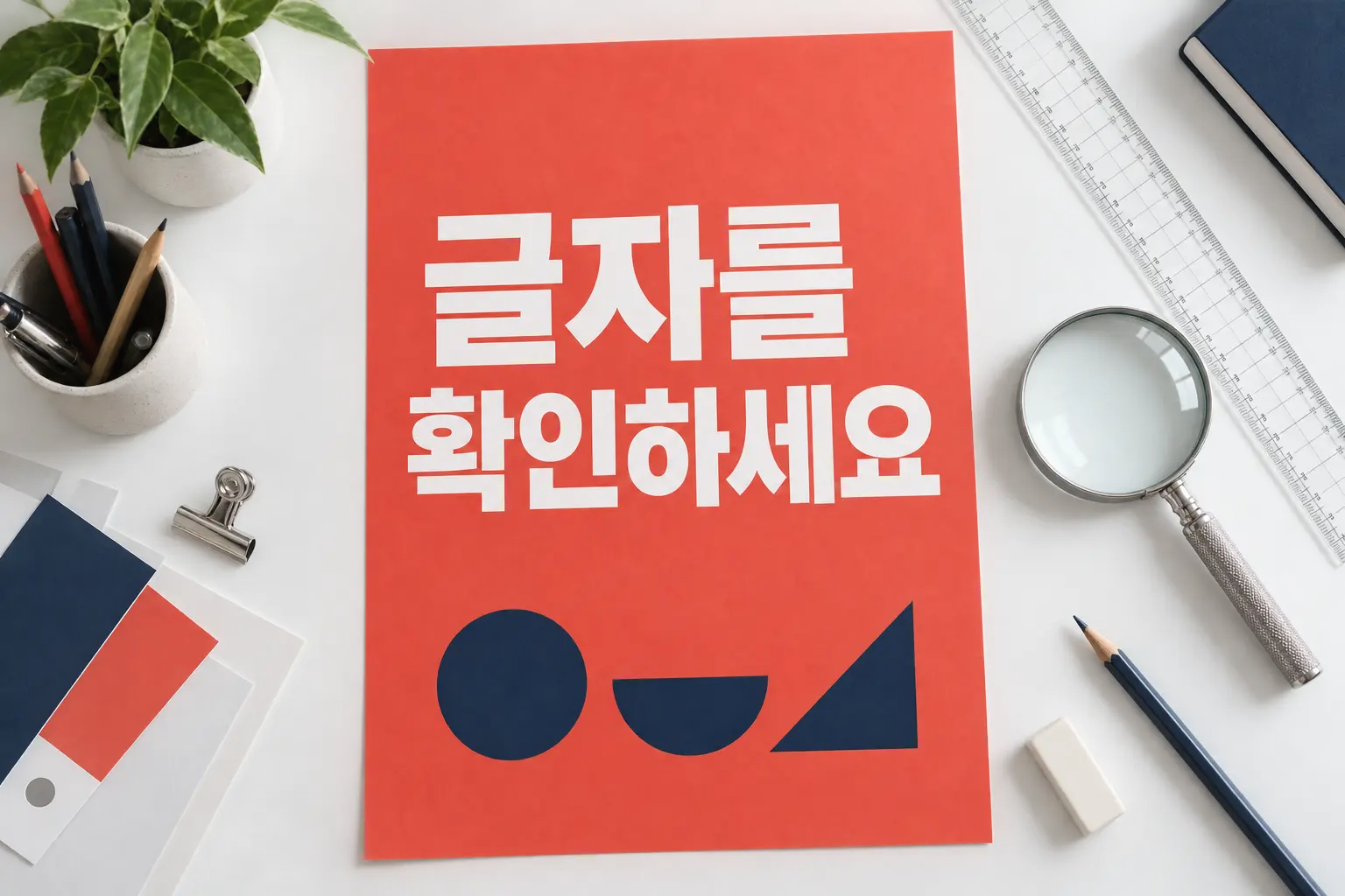 한글 포스터의 글자와 정렬을 점검하는 편집 작업 대표이미지